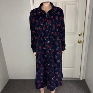 Vermont County Store Farmhouse Women's Dress M Pockets L/S Corduroy Floral J3-25